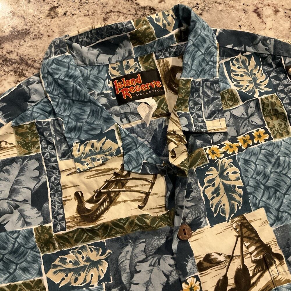Vintage Hawaiian Shirt Mens XL Blue Tropical Aloha Camp Tiki Beach Surf Vacation